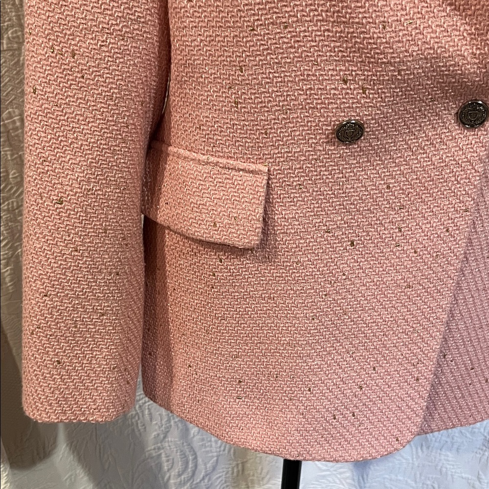 Mina Self Pink and Gold Speckled Double-Breasted Blazer, size medium - Picture 5 of 13
